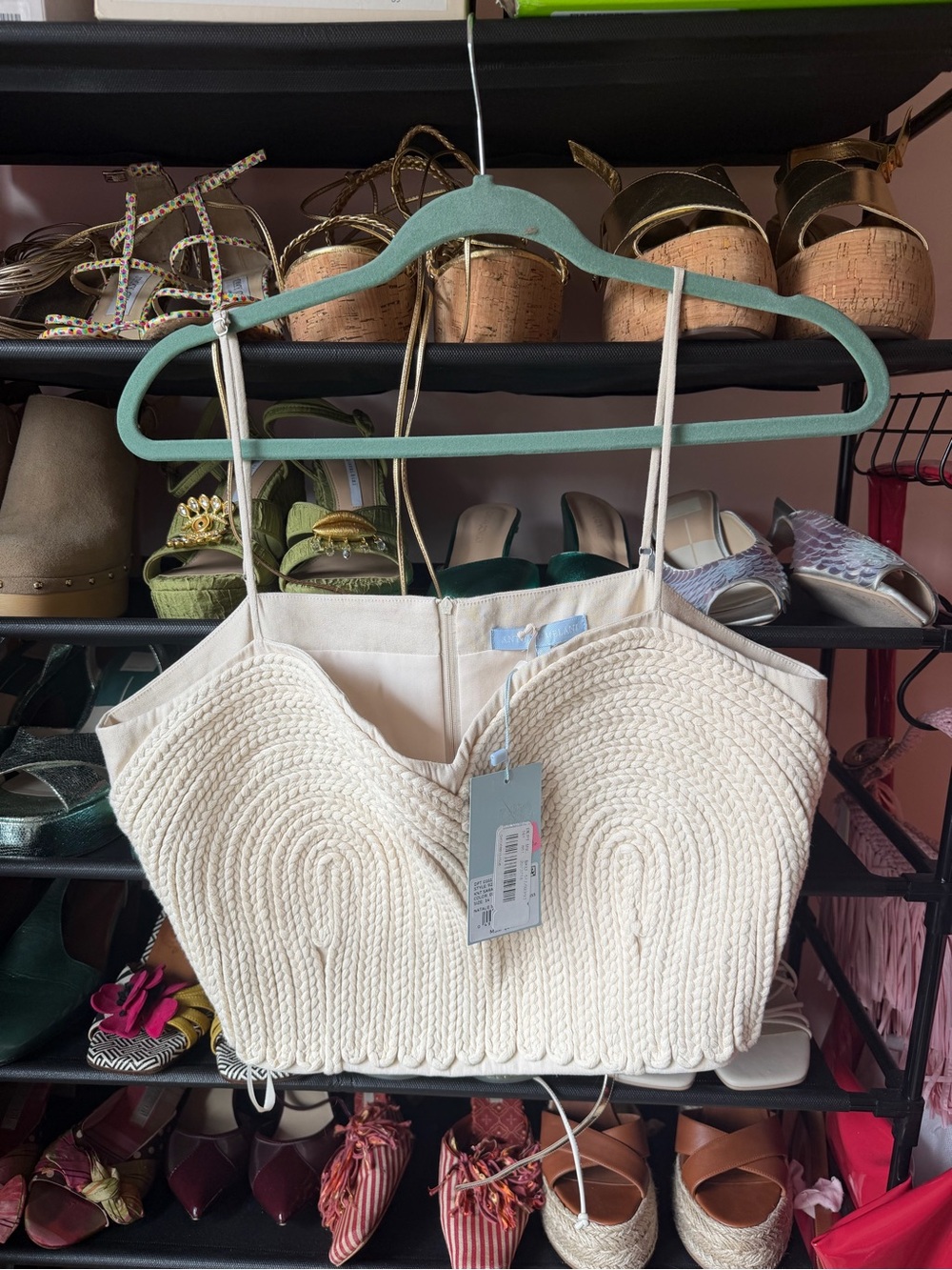 ANTONIO MELANI Cream Straw-Textured Crop Top